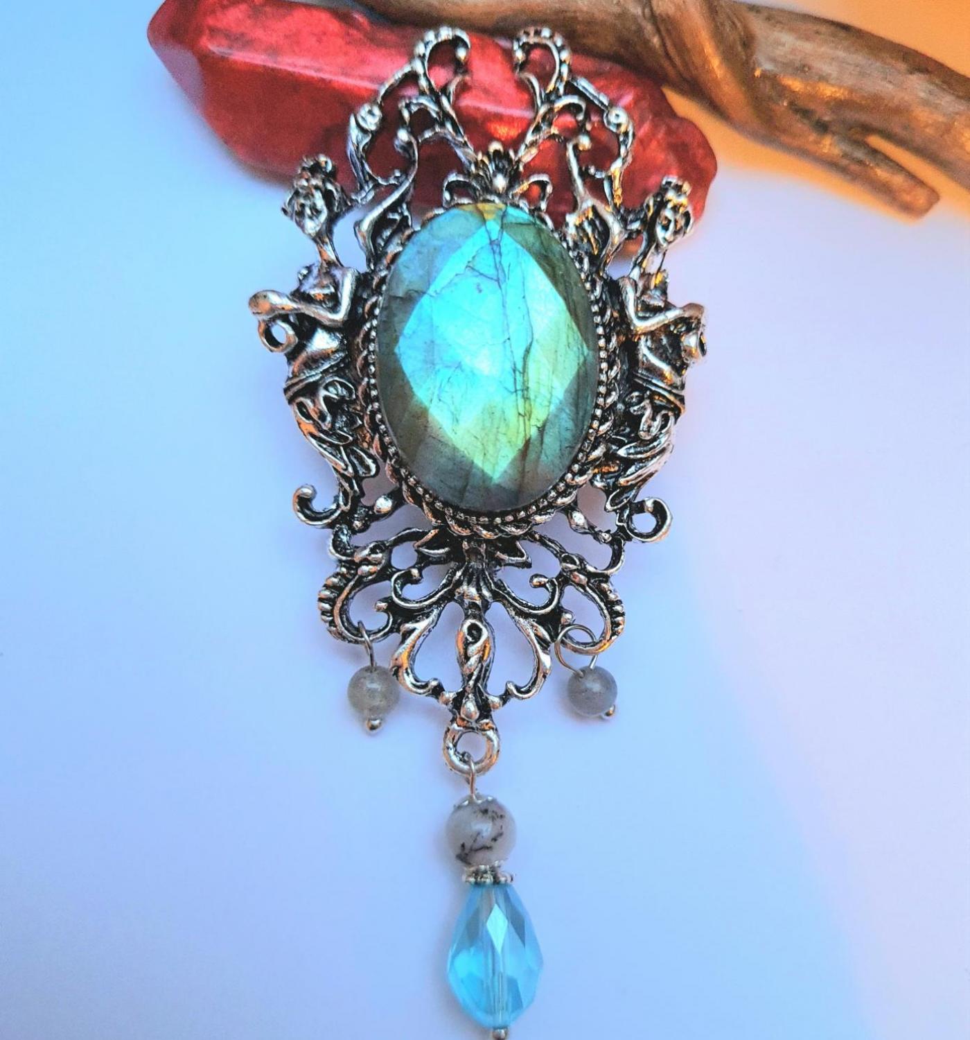 Collection les entre terre argent antique vertical labradorite turquoise 1